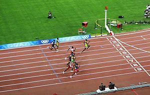 Usain Bolt winning the 100 m final 2008 Olympics
